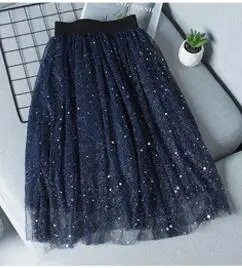Darkblue Серебряная звезда, юбка для девочек г. Летняя детская юбка-пачка, чистый фиолетовый/синий цвет, выше колена, качественная детская одежда для больших девочек - Цвет: Darkblue
