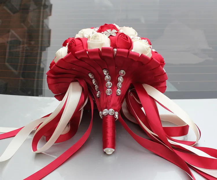 New Arrival Half Ball Handmade Satin Wedding Bouquet for European Wine Diamond Holding Flowers Custom Color Optioal | Свадьбы и