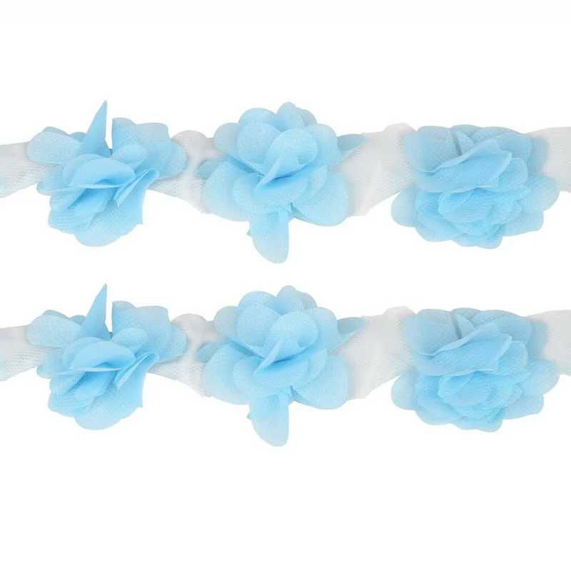 Sky Blue 1 ярд = 12 шт. цветы 3D шифон кластер цветы кружево платье украшение кружевная ткань аппликация отделка Швейные принадлежности - Цвет: Sky Blue
