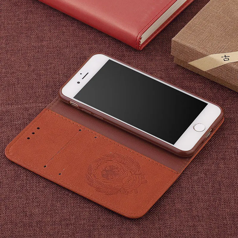 Ретро холст кожаный бумажник чехол Роскошный флип для iPhone 6 6s 7 Plus Coque силиконовый