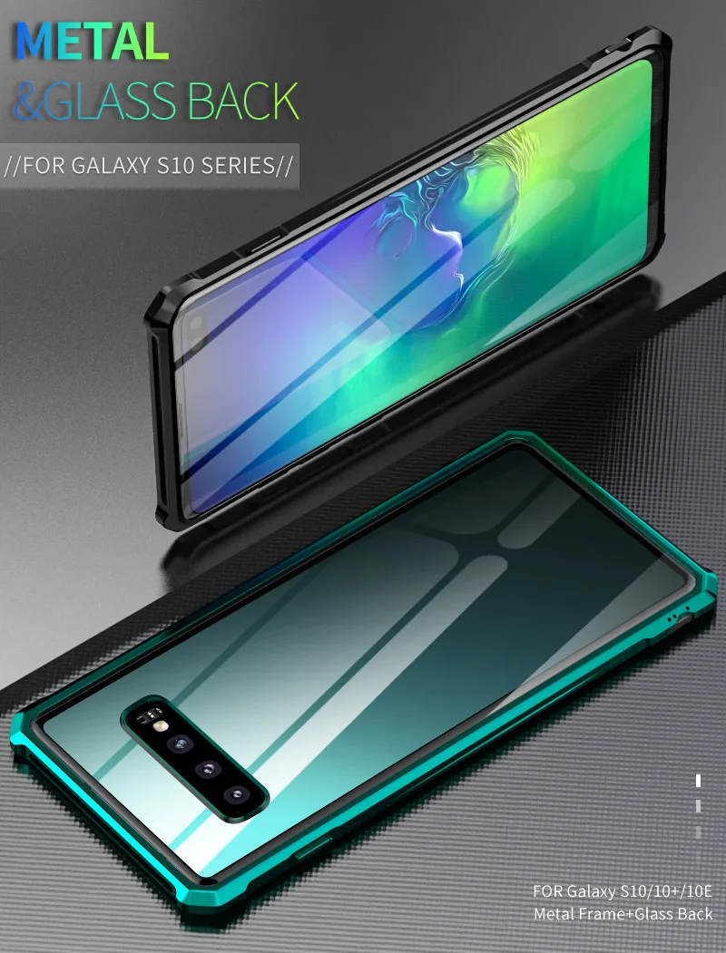 Алюминиевый металлический чехол с пластиковой пряжкой для samsung Galaxy S10 S10e S10 Plus Note 10 Plus 10+ гибридное прозрачное закаленное стекло