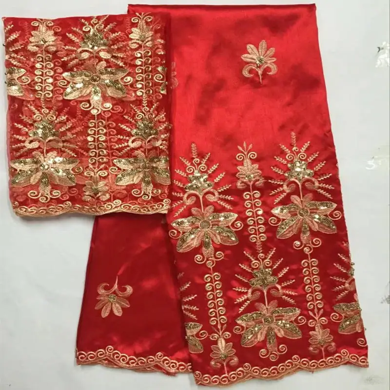 Элегантный красный цвет жоржет Африканский стиль нигерийский Джордж кружева с