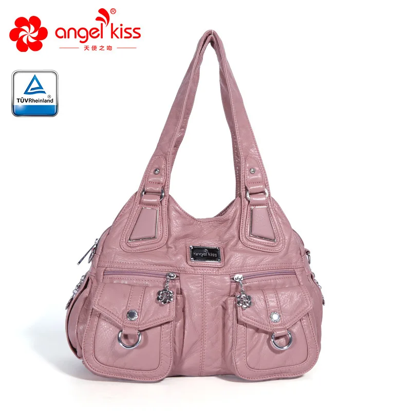 Pink Angelkiss женские Сумки из искусственной кожи, сумка через плечо для женщин, большая сумка-мессенджер, женская модная повседневная сумка-тоут высокого качества - Цвет: Pink