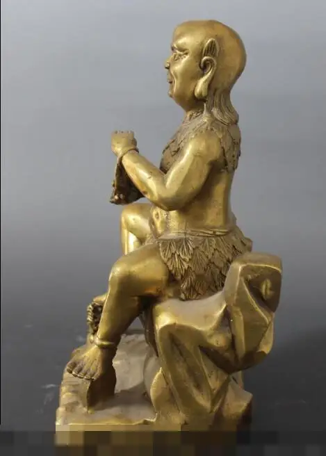 S5199 10&quot Bronze Carved Japanese Samurai Warrior Hold Gua On Foo Fu Dog Lion Statue | Дом и сад