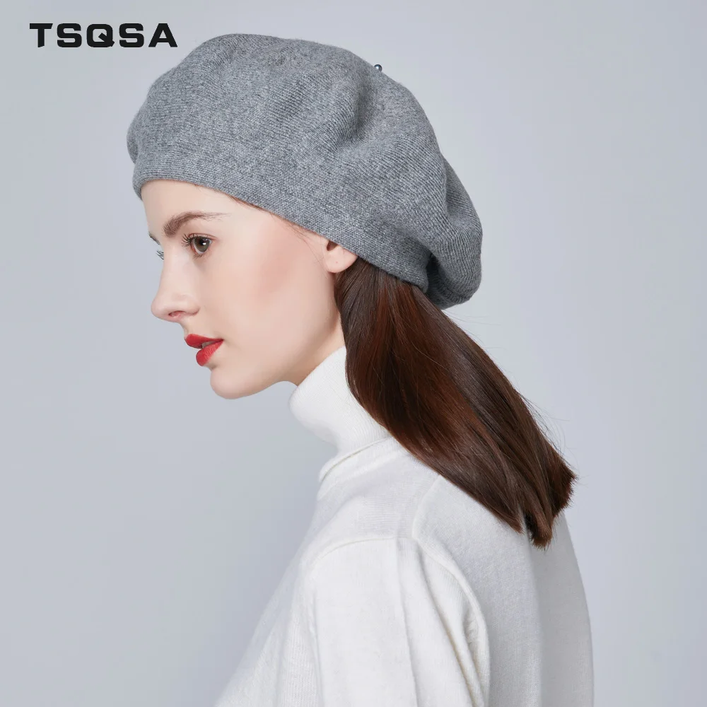 TSQSA Теплая Женская Шапка Новая Женская Шерстяная Вязаная Шапка Модная Сплошная Цветная Повседневная Женская Шапочка Beasines TAH1831