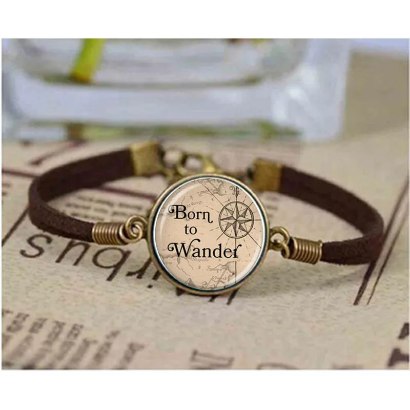 Браслет с надписью Born to wander браслеты со стеклянным куполом путешественника для