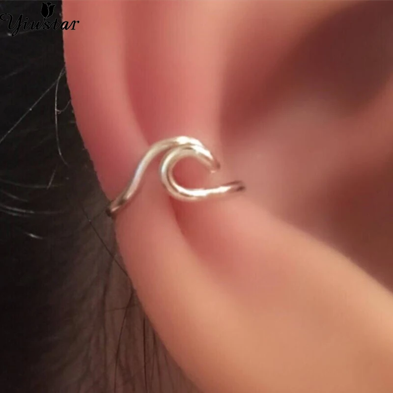 

Yiustar Wave Ear Cuff Cartilage Earrings Women Stainless Steel Twisted Boho Minimalist Jewelry Fake Conch Piercing Ear Studs