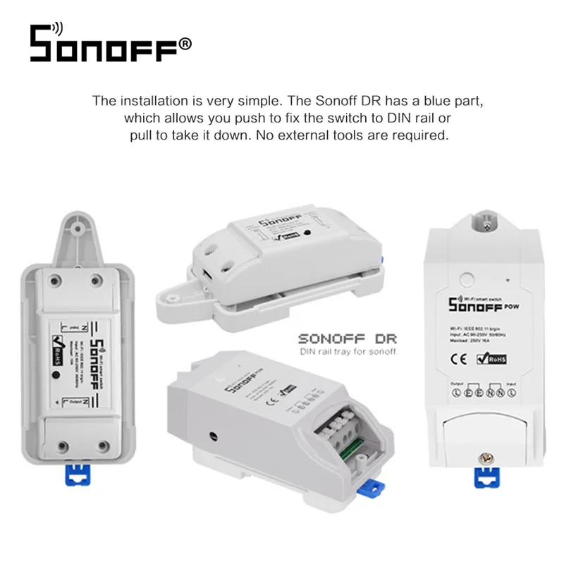 SONOFF DR-SONOFF din-рейку лоток Регулируемый монтируемый рельсовый чехол держатель для Wifi Пульт дистанционного управления переключатель для Sonoff Basic/RF/Pow/TH10
