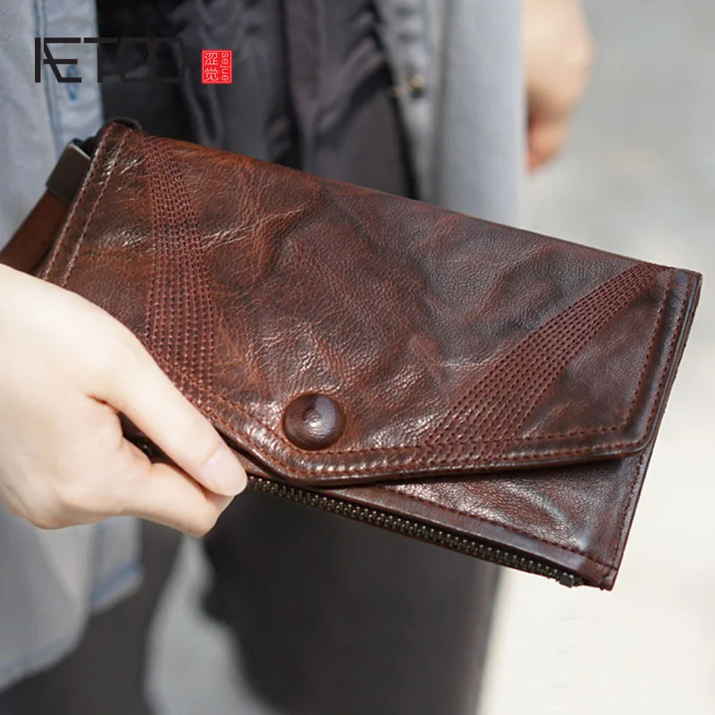 Винтажный ультратонкий бумажник ручной работы из овчины AETOO повседневный