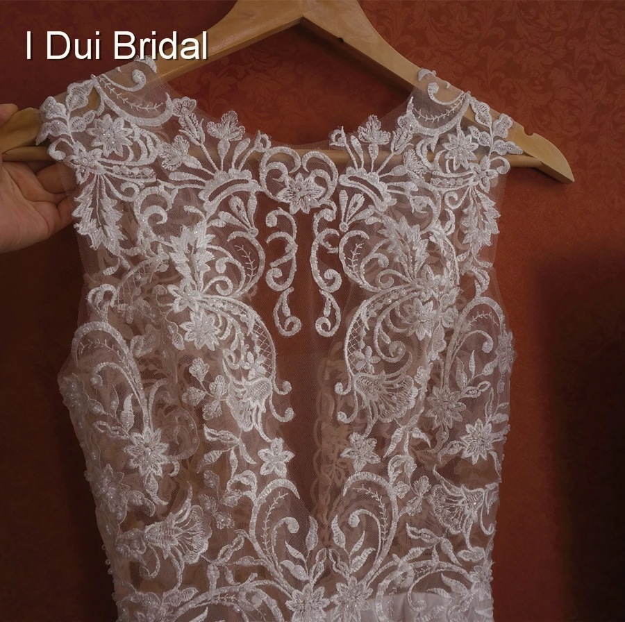 Vestido de noivas прозрачное кружевное свадебное платье с жемчугом и кристаллами, свадебное платье высокого качества, сексуальное свадебное платье