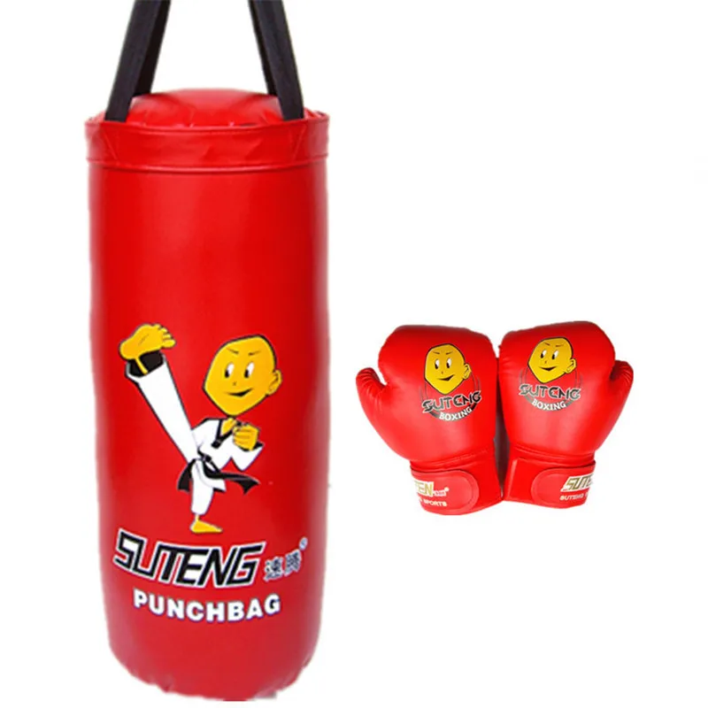 1 Set 55cm Kids Children Boxing Bag Cover Pro Durable PU Leather Sandbag Sanda Punching Empty And Gloves |