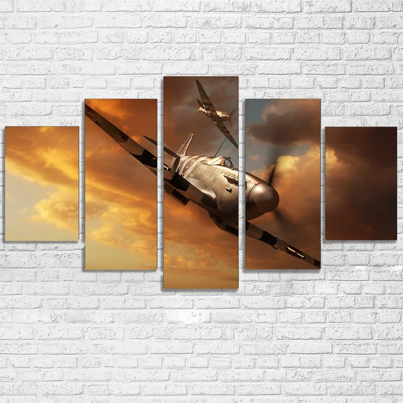 

Canvas Home Decor For Living Room Wall Art Frame HD Printed Pictures 5 Pieces Airplane Painting Aircraft Landscape Poster