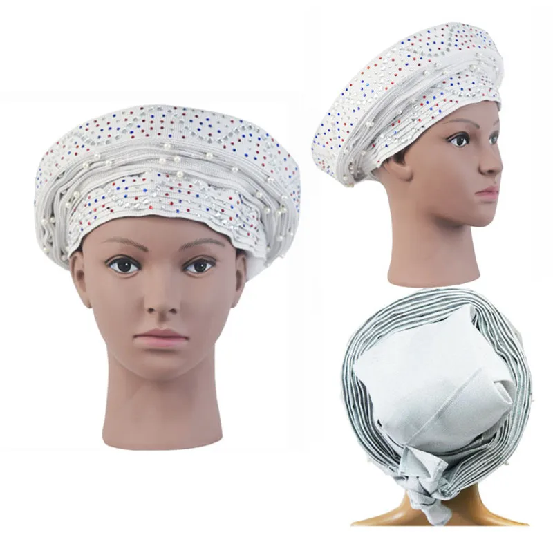Высокое качество Aso Oke Gele Headtie нигерийские традиционные свадебные бусины 022 Auto