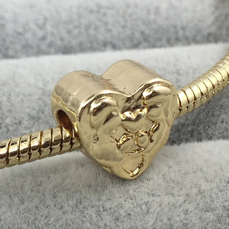 DIY Золото-цвет любви сердце Талисманы Европейский Бусины Fit Pandora Браслеты и