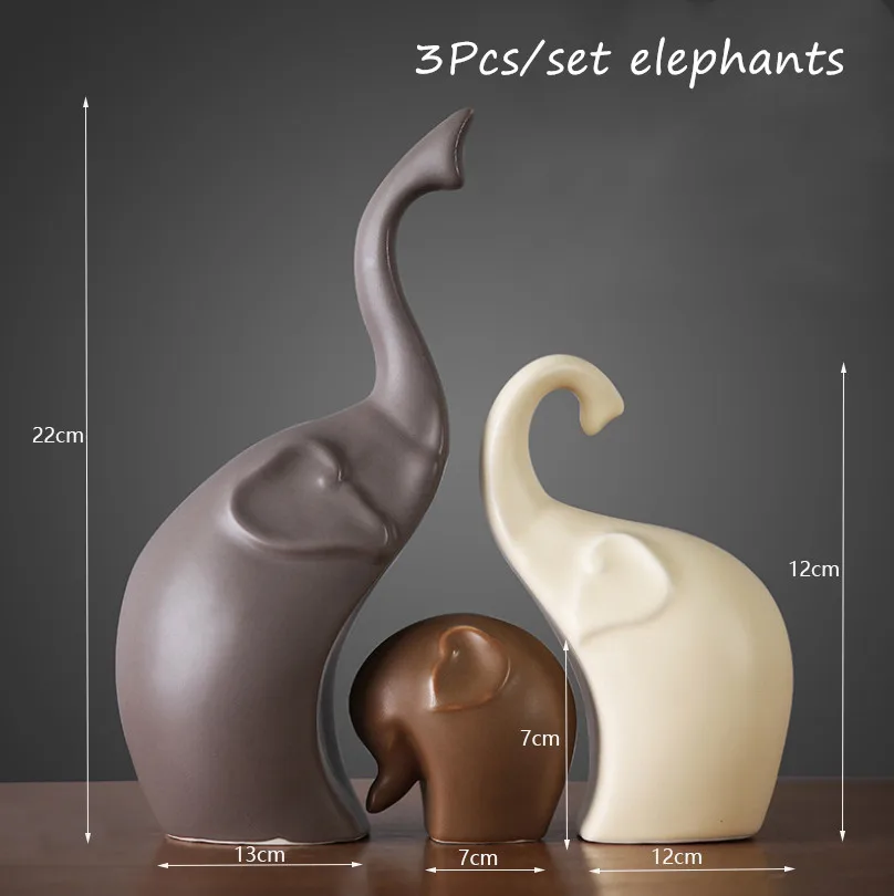 3Pcs Elephants Скандинавские Керамические ремесла украшения для влюбленных домашний декор Ремесла керамические прекрасные подарки на день рождения фарфоровые статуэтки Свадебные украшения - Цвет: 3Pcs Elephants