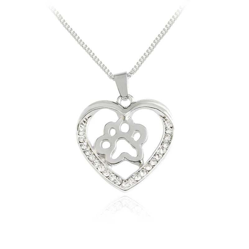 Милая Любовь Собака лапа коготь в форме сердца кулон ожерелье кристалл горный