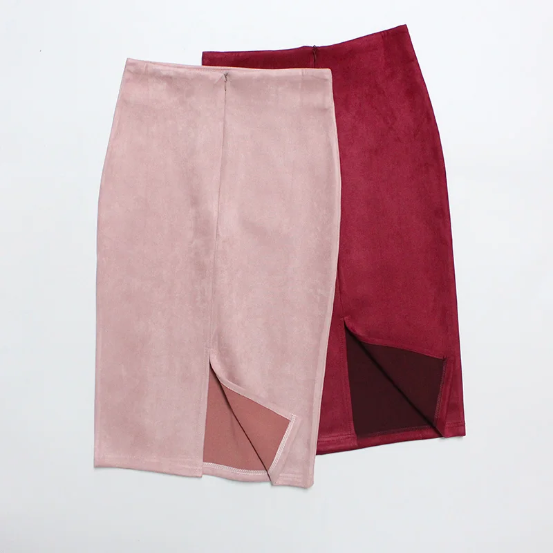 Женская замшевая юбка-карандаш облегающая юбка средней длины со скрытой молнией