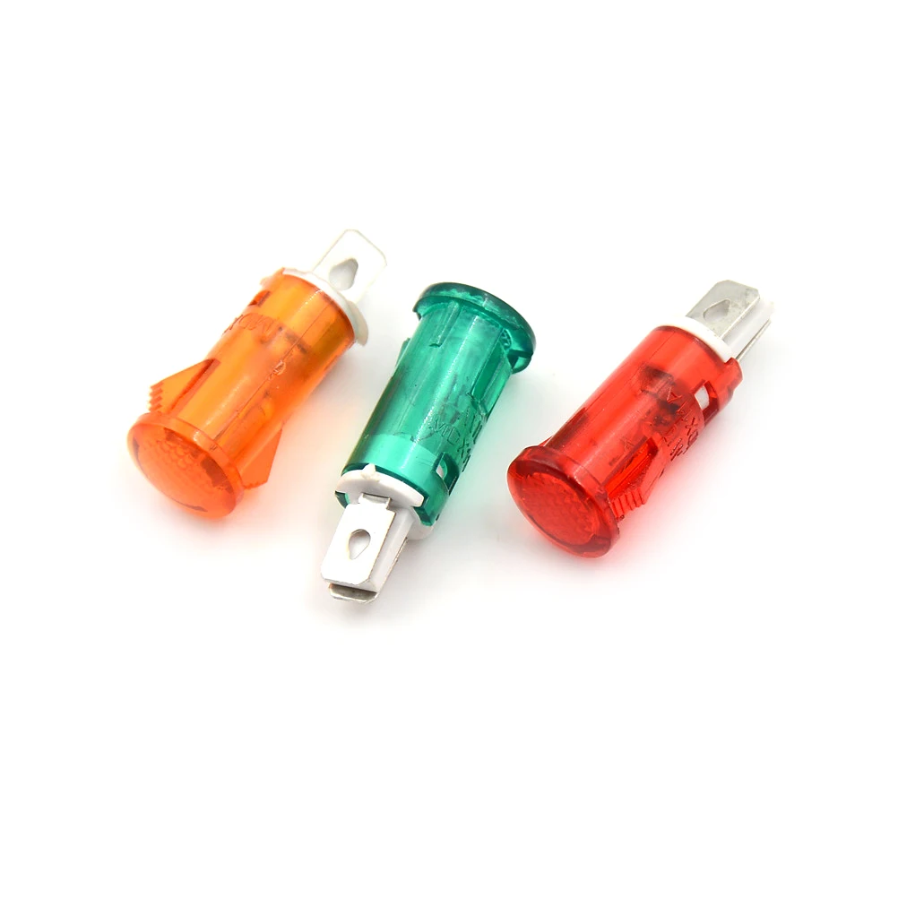 

10pcs Panel Mounting Neon Indicator Red Green Yellow Lights 220V 110V 12V/24VDC 10mm MDX-11A Pilot Guiding Signal Lamp