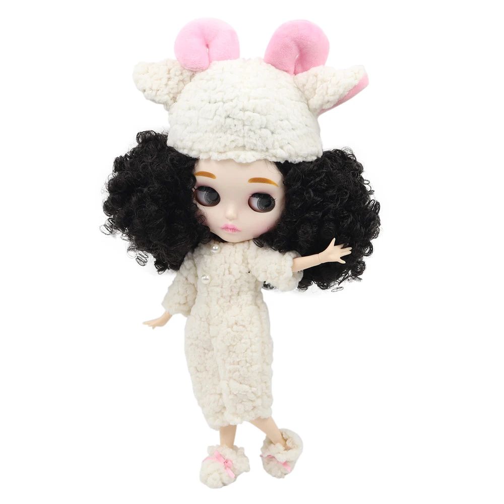 Кукла Blyth 1/6 шарнирная с белой кожей и черными вьющимися волосами матовым