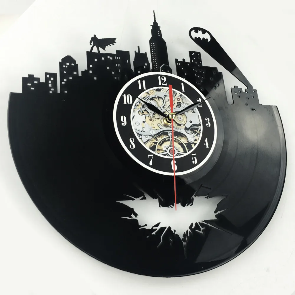 Горячая Виниловая Пластинка Настенные Часы Классический Batman Arkham City логотип Настенные Часы Кварцевый Механизм Черный Винил Reloj де сравнению