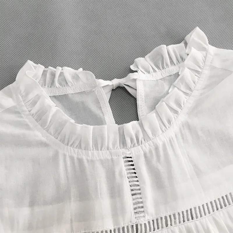 

White Sleeveless Hollow Out Women's Dress Ruffle Mini Vintage Female Dresses 2021 Summer Fashion Sexy Loose Clothes Lady Vestido