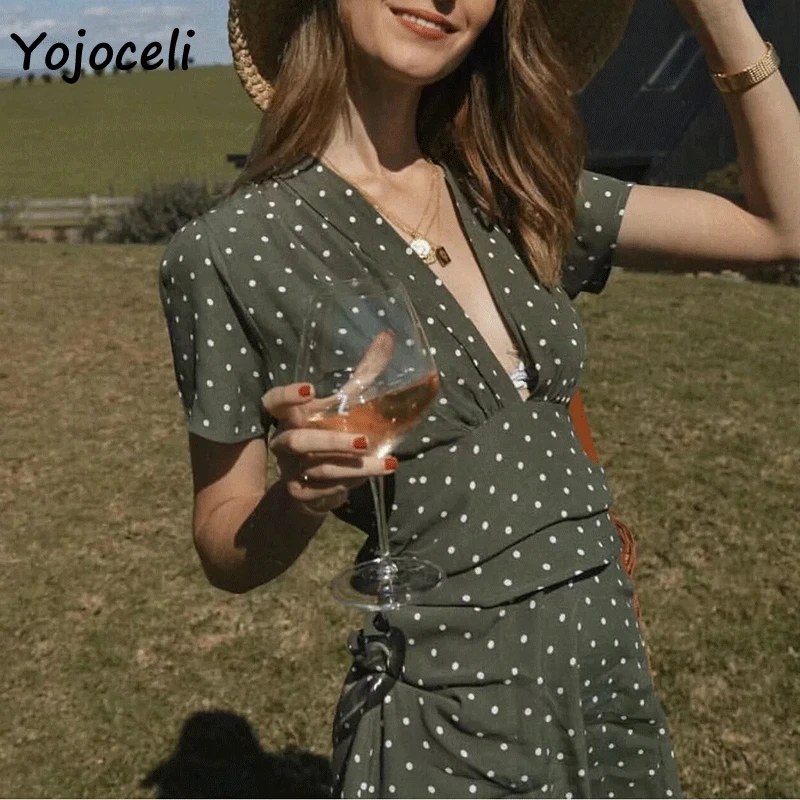 Yojoceli платье в горошек с глубоким v-образным вырезом женское пляжное коротким