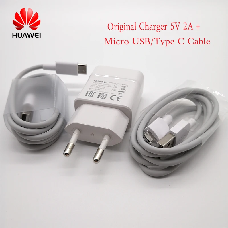 Оригинальный зарядный адаптер HUAWEI 5 В/2 А Micro USB/type C кабель 1 м для Huawei p9 p30 pro nova 5t P7/P8