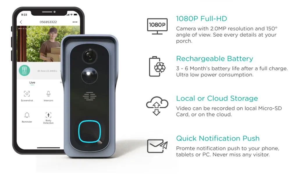 WiFi смарт-видео, дверной звонок камера домашняя охранная система ночного видения видеодомофон SmartLife приложение управление через iOS Android телефон