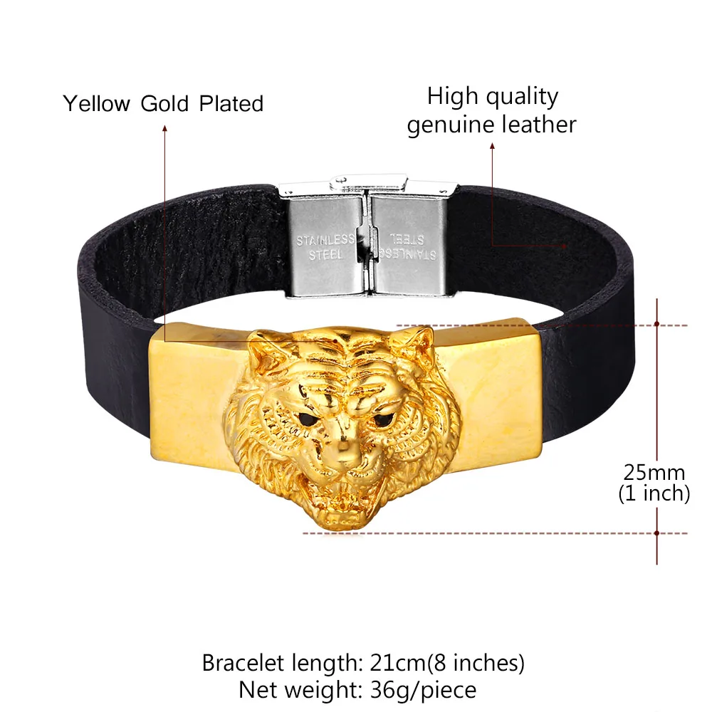 Мужской браслет из натуральной кожи с подвесками тигра нержавеющей стали