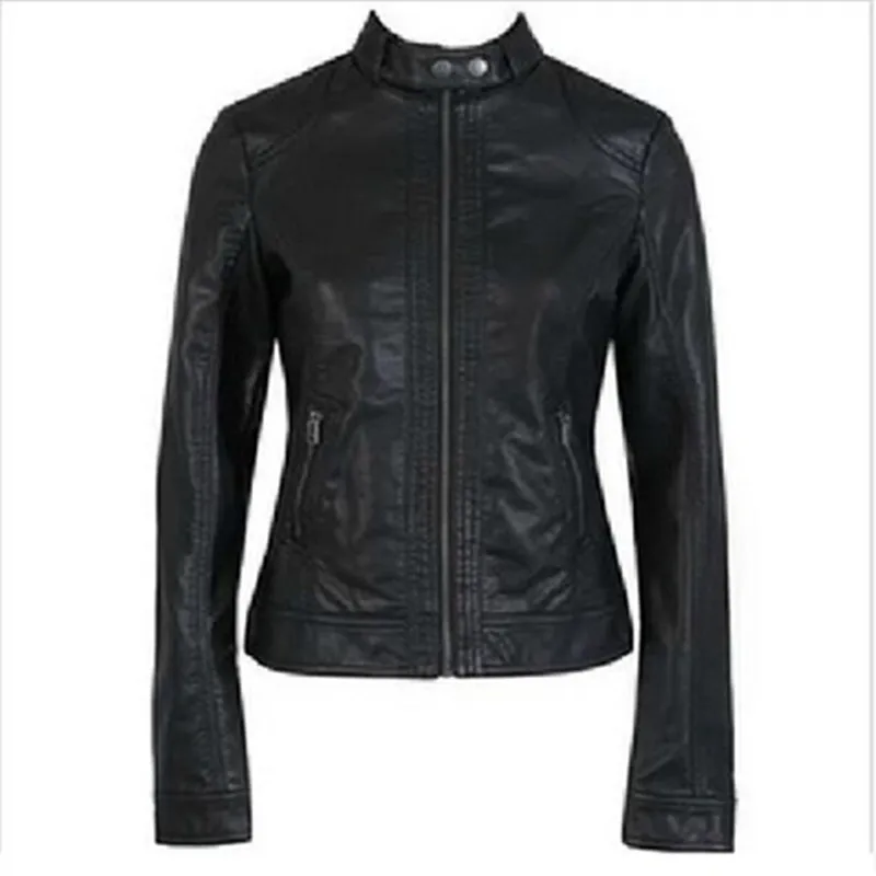 European Fashion Washing Leather Coat  Faux Leather Motorcycle Jacket Women's Leather Jacket