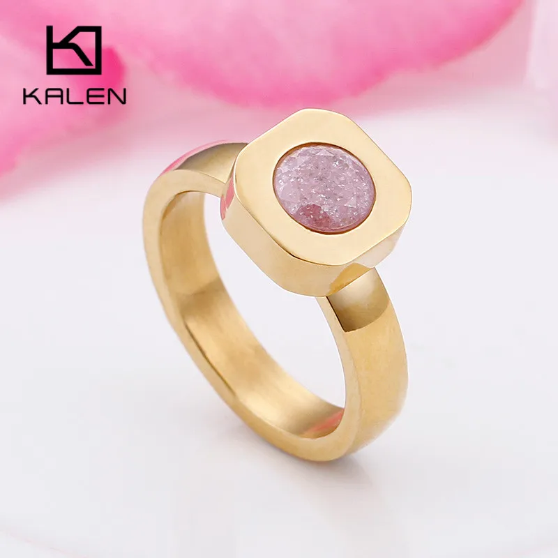 KR48040-K Недорогие кольца производства фирмы Kalen Tri-Цвет Нержавеющая сталь кольца для Для женщин Цвет Фул Mini Stone Перу кольца в богемном стиле обручальные кольца ювелирные изделия - Цвет основного камня: KR48040-K
