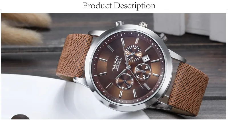 Мужские спортивные наручные часы CHRONOS, военные повседневные кожаные кварцевые часы с датой, мужские большие круглые аналоговые часы Orologio Uomo