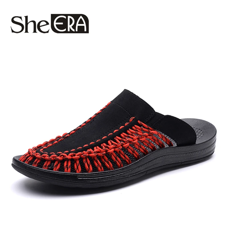 Мужские плетеные сандалии коричневые дышащие шлепанцы ручной работы