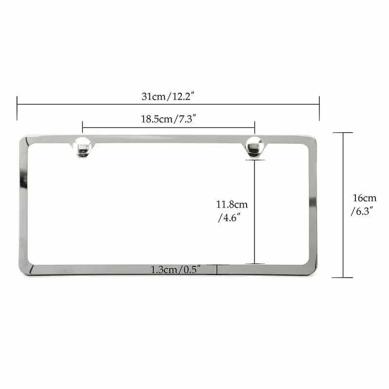 2 Pcs Slim Bottom US Standard Polished Stainless Steel License Plate Frame Screw Caps Included(Chrome) | Автомобили и мотоциклы