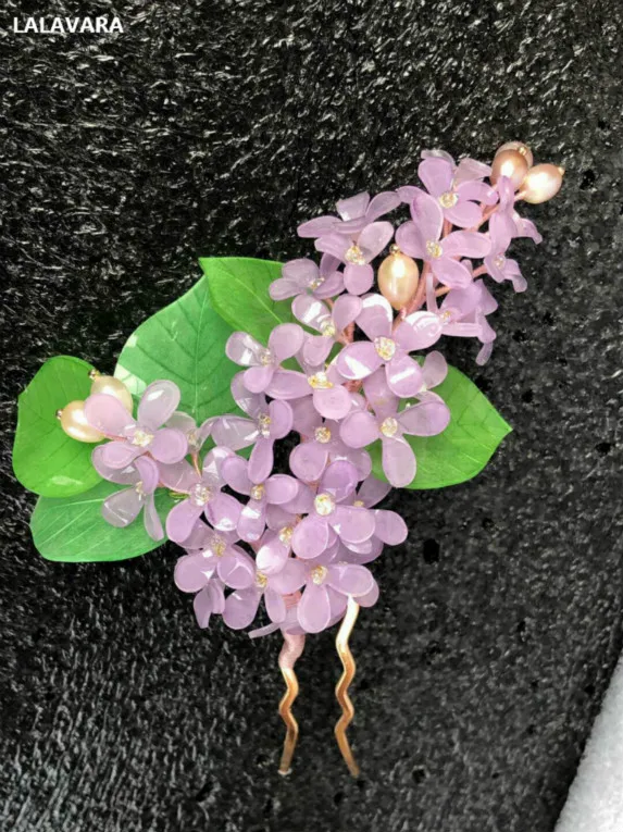 as pic LALAVARA пользовательские китайские традиционные kanzashi смолы глицинии волос палочки Хан фу Фея Волосы Аксессуары для высокой прически - Окраска металла: as pic