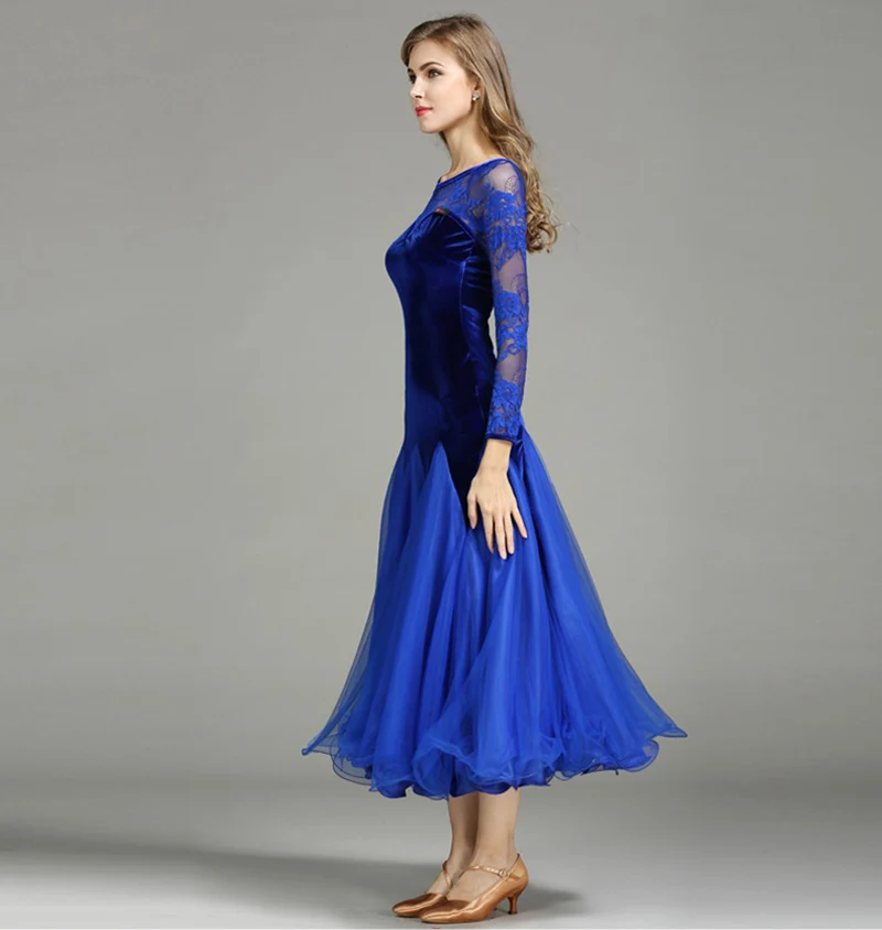 Бальные платья для вальса женские элегантные кружевные с длинным рукавом черное