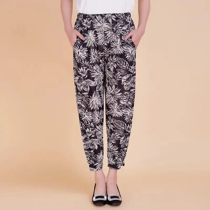 pants 6 Женская одежда, женские брюки, брюки длиной до щиколотки, с принтом, эластичные брюки с эластичной резинкой на талии, европейские летние тонкие брюки, женские Капри - Цвет: pants 6
