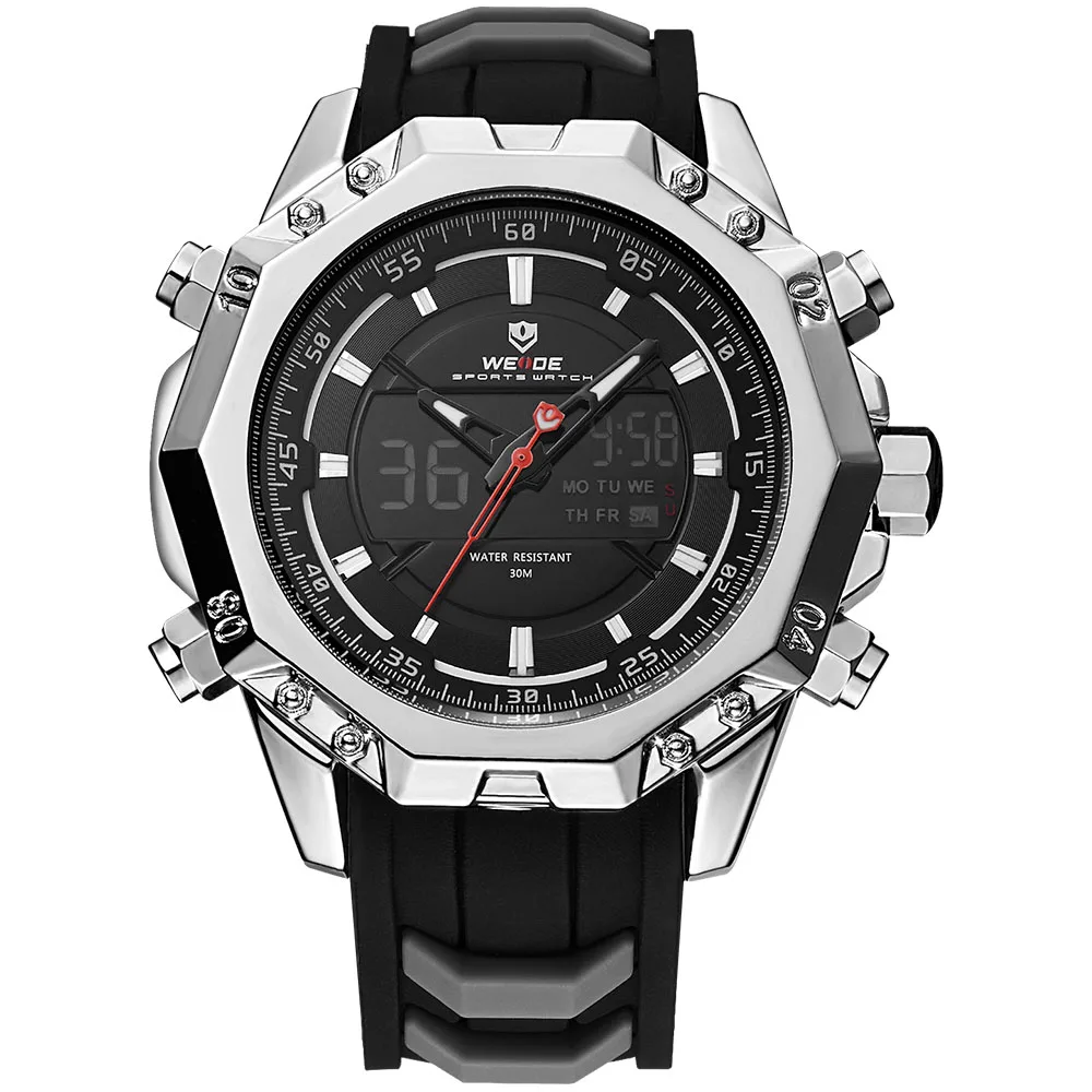 WEIDE 6406 мужские повседневные часы лучший бренд класса люкс будильник водостойкие спортивные наручные часы Аналоговые цифровой автоматический LCD человек - Цвет: Черный