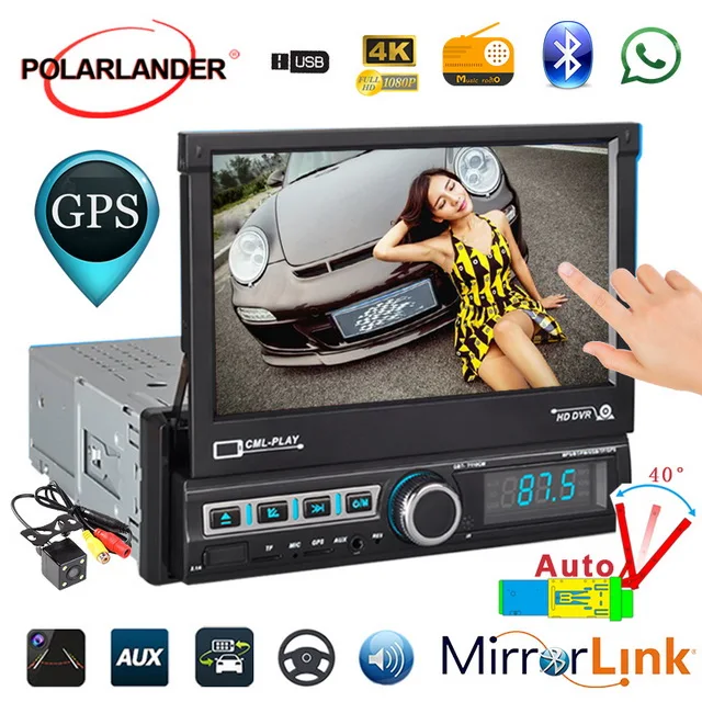 1 DIN 7'' Touch Screen Radio Cassette Player Retractable Car GPS Navigation U Disk Playback Reversing Image Bluetooth Auto |