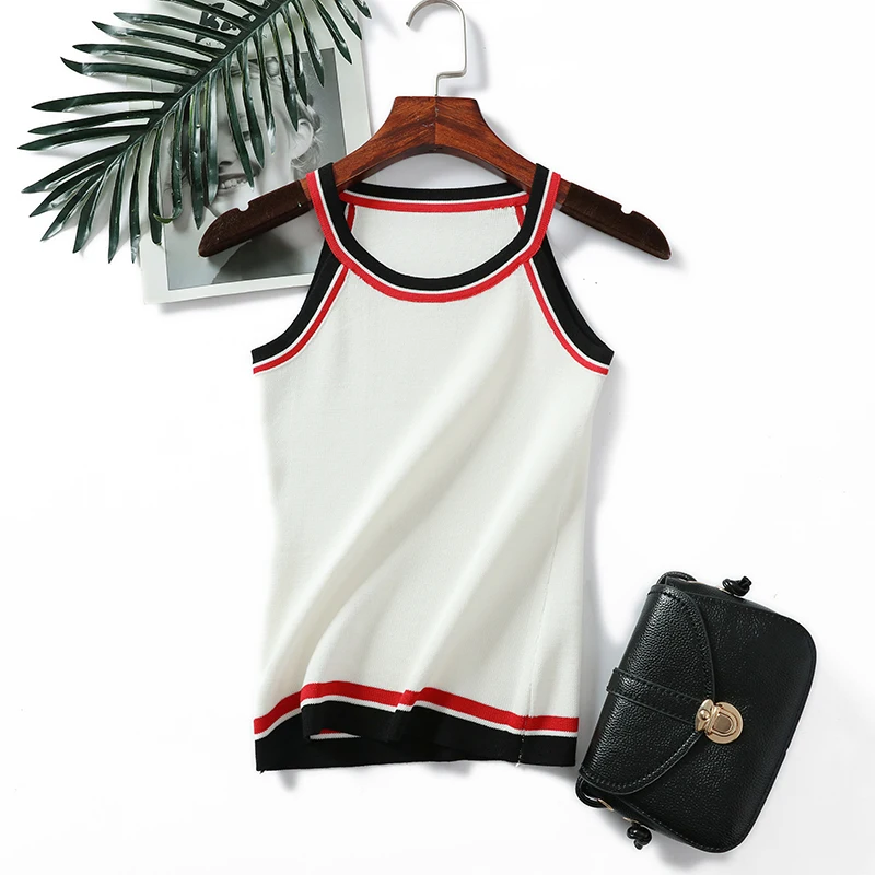 

New Simple Solid Tank Top Summer Women Sexy Striped O Neck Summer Knit Tops Women Black Harajuku Knitted Camis D349