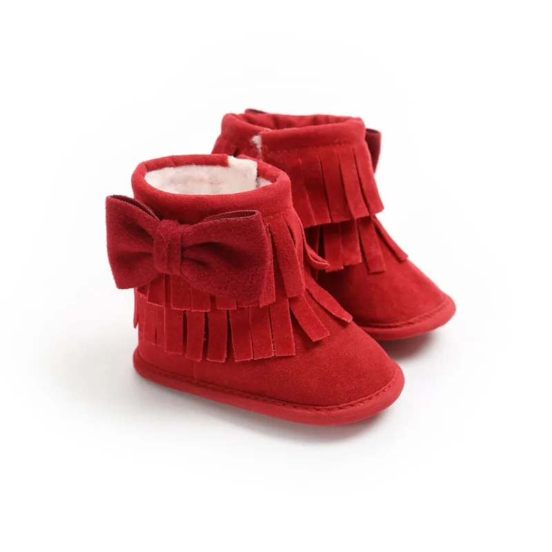 YTM1780R Bebe/мокасины; обувь для новорожденных девочек и мальчиков; однотонная обувь с бахромой и бантом-бабочкой; нескользящие ботинки на мягкой подошве для малышей 0-18 месяцев - Цвет: YTM1780R