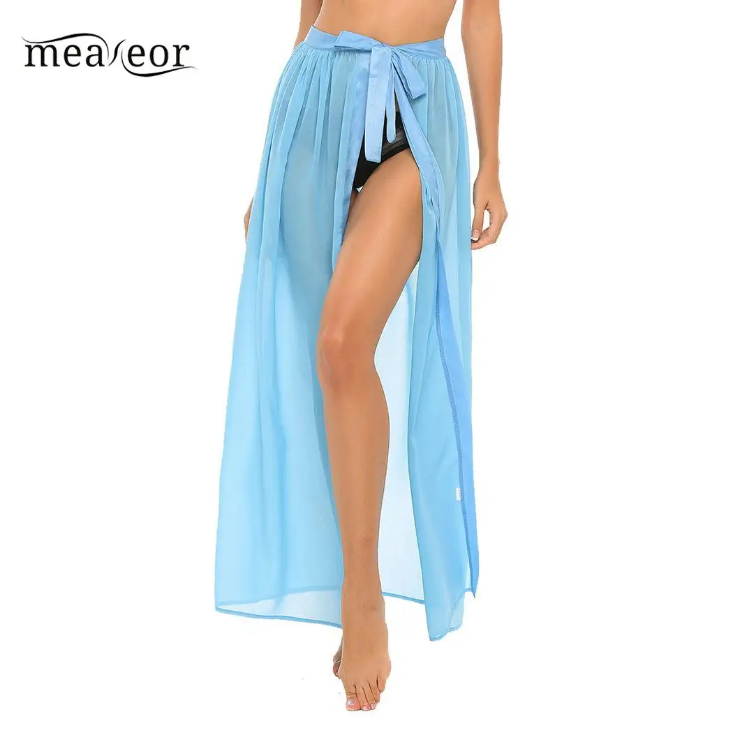 None High Women Lace-up Waist Chiffon Maxi Long Skirt Beach Casual | Женская одежда