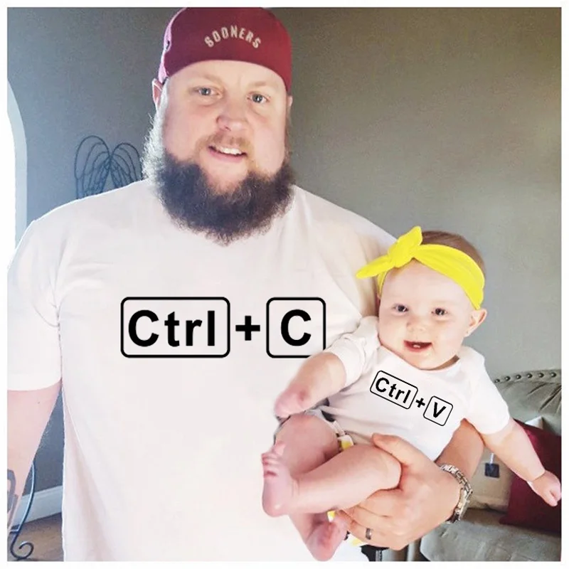 Ctrl C и V Семейные подходящие футболки хлопковая одежда для папы рубашки мальчика