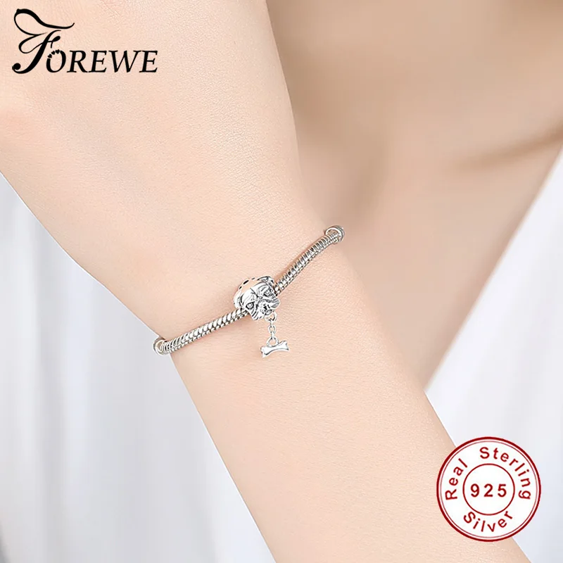 FOREWE Мода Настоящее серебро 925 проба прекрасный бульдог кости кулон Шарм fit Pandora браслет оригинальные женские DIY Шарм ювелирные изделия
