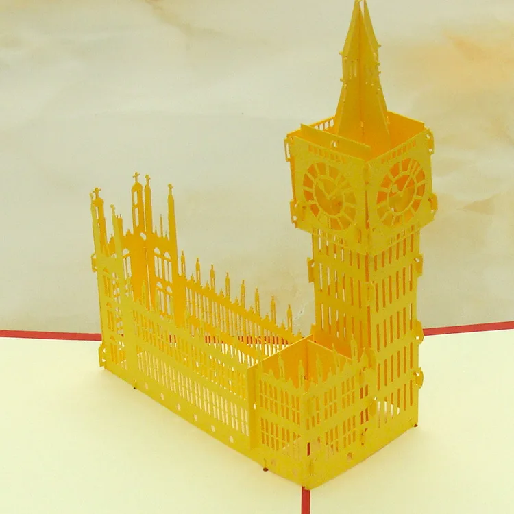 big ben-yellow 3D всплывающие Пригласительные открытки 3D бумажные мировые аттракционы поздравительные открытки на день рождения 3D туристическая открытка сохранить дату Подарочная открытка для мальчика - Цвет: big ben-yellow