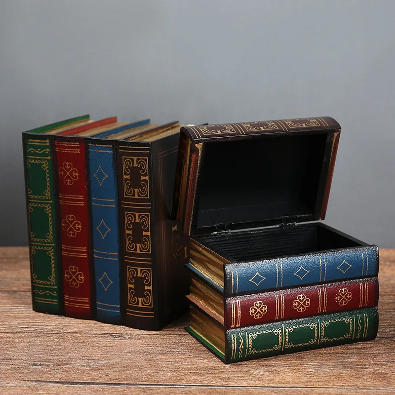 

Creative Vintage Wooden Books Shape Storage Boxes Jewelry Box Ornaments Retro Desk Storage Miniature Home Decoration Craft Gifts
