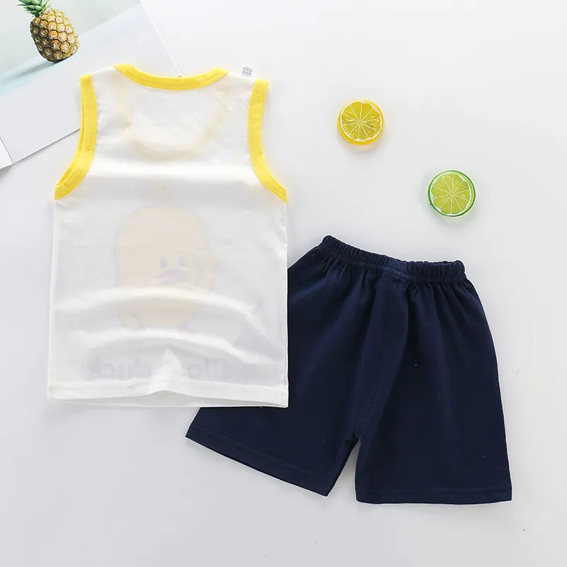Children Cartoon Sleeveless Vest + Shorts 2pce Set Baby Girls Cotton Yellow Duck colthes Kids Boys Casual Outdoor Clothing sets | Детская