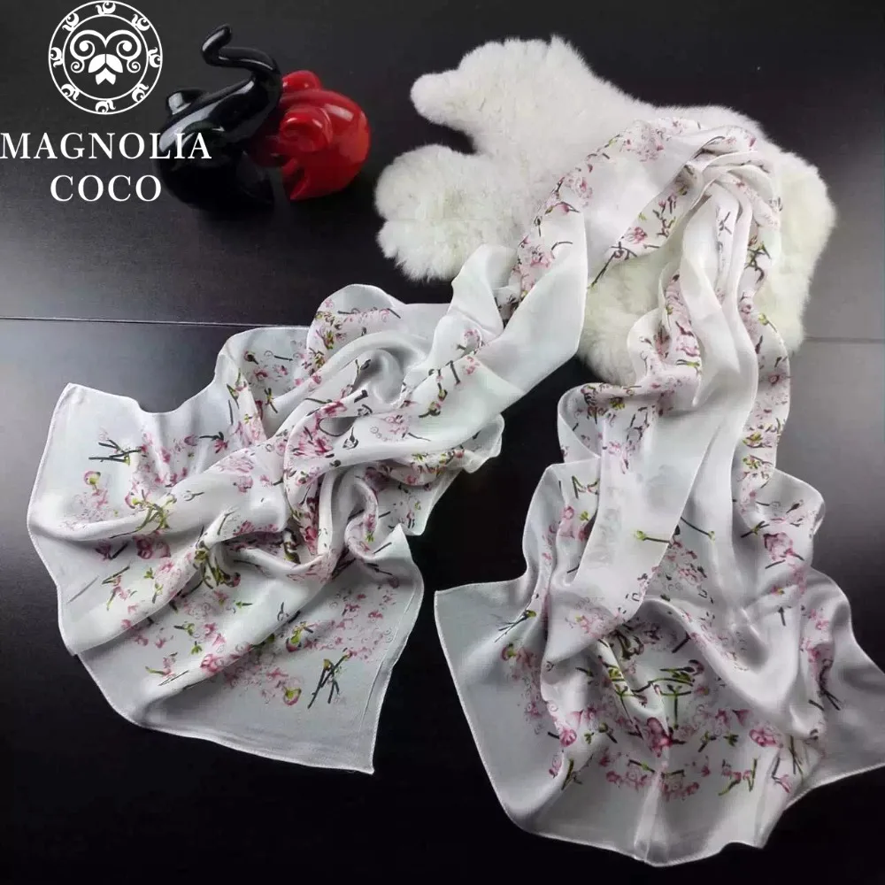 Роскошный Новый 100% шелковый шарф MAGNOLIA весенний и осенний женский с вишневым