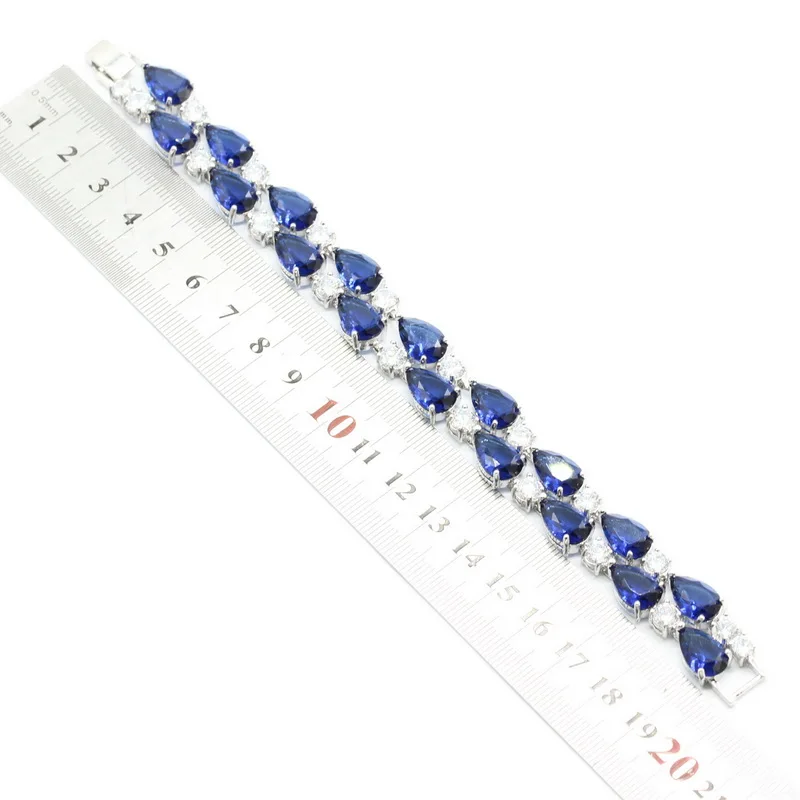 EIOLZJ Dark Blue Cubic Zirconia Silver Bracelets for Women Length 20cm Female bracelet with White Zircon Stamp 925 Free Box | Украшения и
