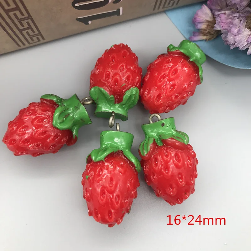 

set 10pcs,Cute 3D resin strawberry pendant for key chain/phone decoration,DIY